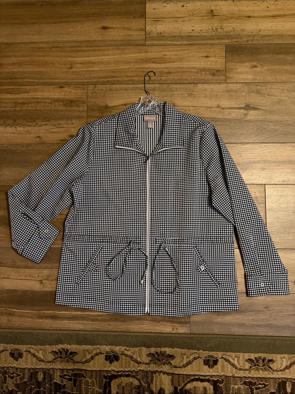 Chico's Black & White Gingham Zip Jacket